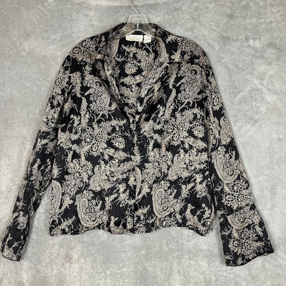 Vintage NYC Design Co Blouse Womens XL 100% Silk Satin Bell Sleeve Paisley